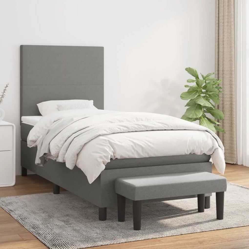 Κρεβάτι Boxspring με Στρώμα Σκούρο Γκρι 100x200 εκ. Υφασμάτινο - Γκρι