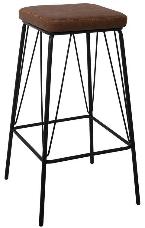 PANTON Σκαμπό BAR, Μέταλλο Βαφή Μαύρο, PU Απόχρωση Vintage Brown 43x43x76cm