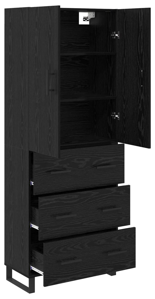 vidaXL Highboard με συρτάρι 2 pcs Μαύρη Οξυά Σύνθετο Ξύλο και Γυαλί