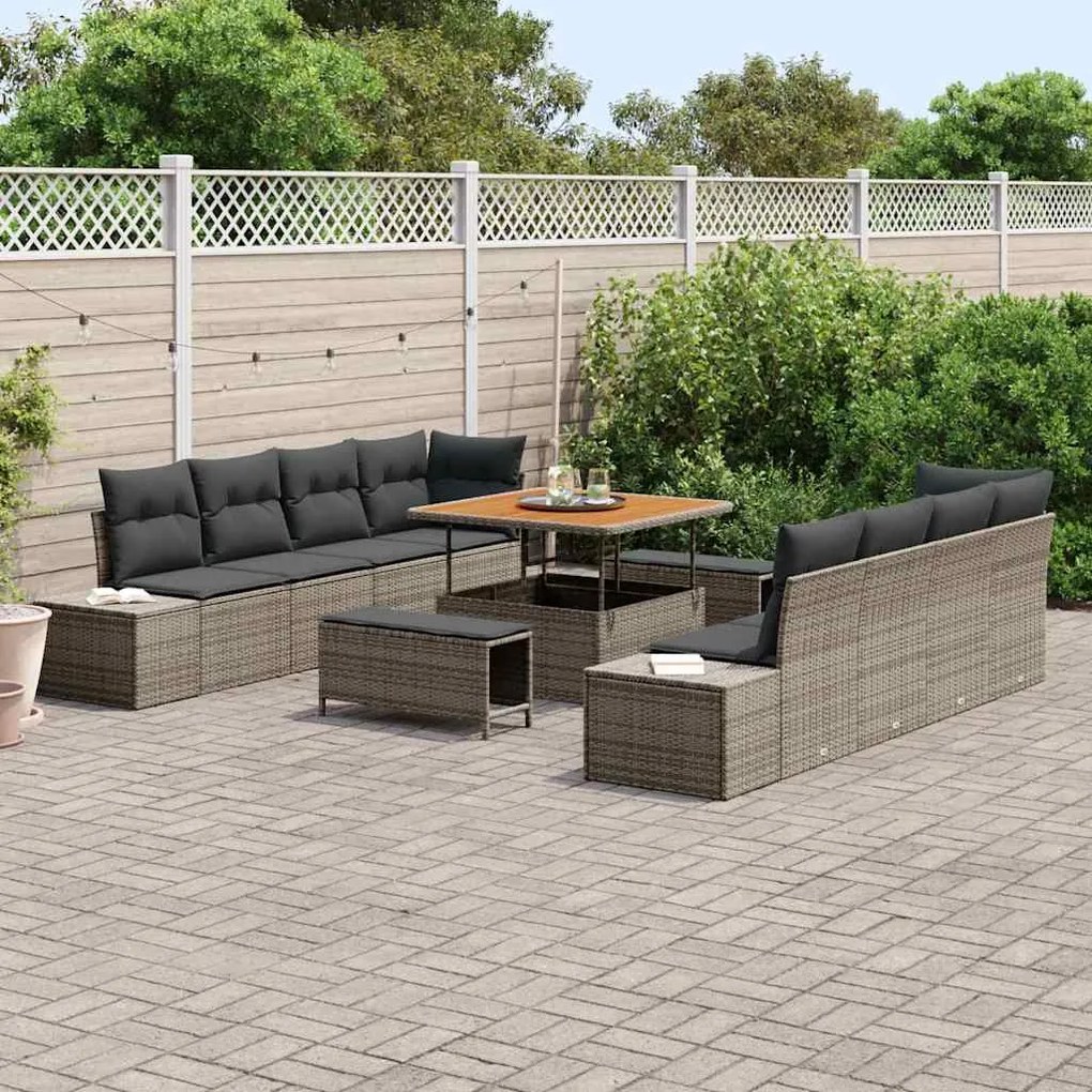 vidaXL Σετ Κήπου 11 Τεμαχίων Με Μαξιλάρια Γκρι Poly Rattan