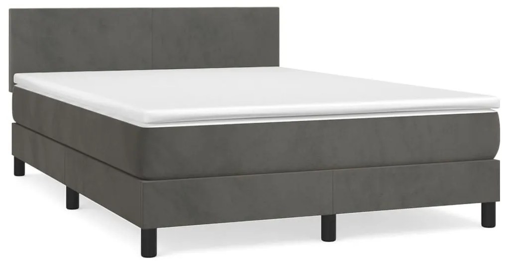 Κρεβάτι Boxspring με Στρώμα Σκούρο Γκρι 140x190 εκ. Βελούδινο - Γκρι