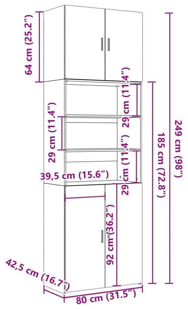 Ντουλάπα Καπνιστή Δρυς 80x42,5x249 εκ. από Επεξεργασμένο Ξύλο - Καφέ