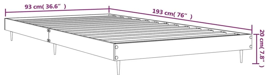 Πλαίσιο Κρεβατιού Γκρι Σκυροδέματος 90 x 190 εκ. Επεξεργ. Ξύλο   - Γκρι