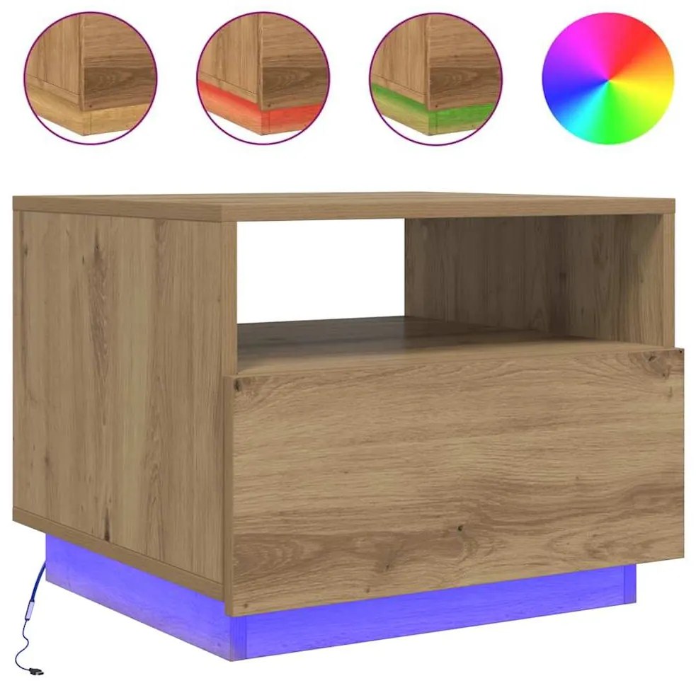 vidaXL Τραπεζάκι Σαλονιού με LED Artisan Δρυς 50x49x40 εκ.