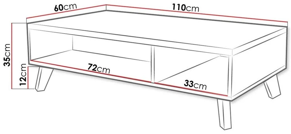 Τραπεζάκι σαλονιού Charlotte G101, Sonoma οξιά, Άσπρο, 35x60x110cm, 23 kg, Πλαστικοποιημένη μοριοσανίδα, Γωνιακό | Epipla1.gr
