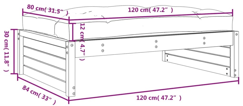 Υποπόδιο Κήπου Μελί 120 x 80 εκ. από Μασίφ Ξύλο Πεύκου - Καφέ