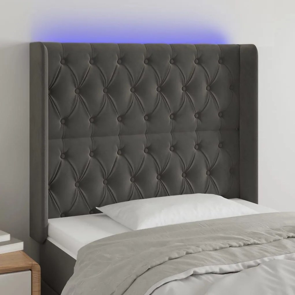 Κεφαλάρι Κρεβατιού LED Σκούρο Γκρι 103x16x118/128εκ. Βελούδινο 3124427