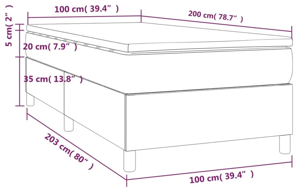 Κρεβάτι Boxspring με Στρώμα Μαύρο 100 x 200 εκ. Υφασμάτινο - Μαύρο