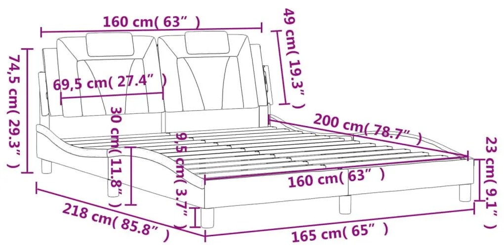 Πλαίσιο Κρεβατιού με Κεφαλάρι Γκρι 160x200 εκ. Συνθετικό Δέρμα - Γκρι