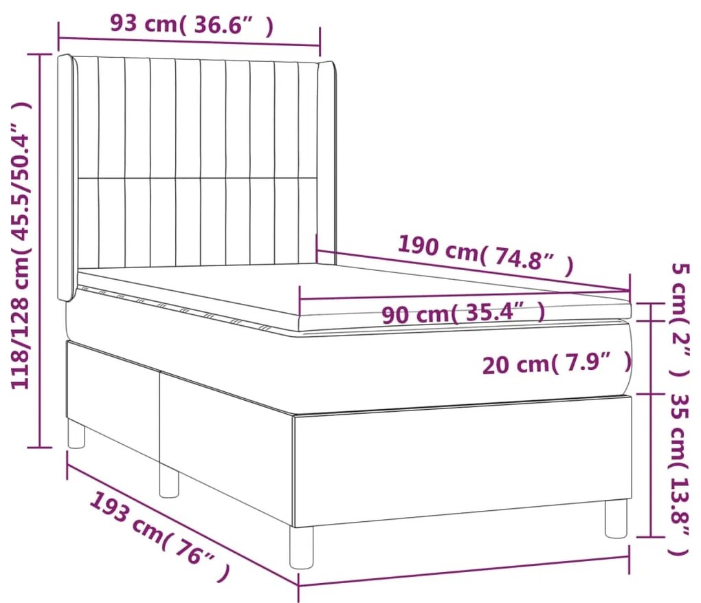 ΚΡΕΒΑΤΙ BOXSPRING ΜΕ ΣΤΡΩΜΑ ΚΡΕΜ 90X190 ΕΚ.ΥΦΑΣΜΑΤΙΝΟ 3132118