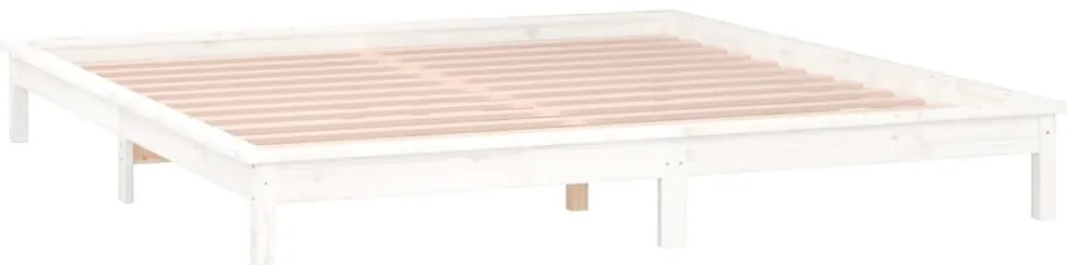vidaXL Πλαίσιο Κρεβατιού LED Λευκό 150x200 εκ. King Size Μασίφ Ξύλο