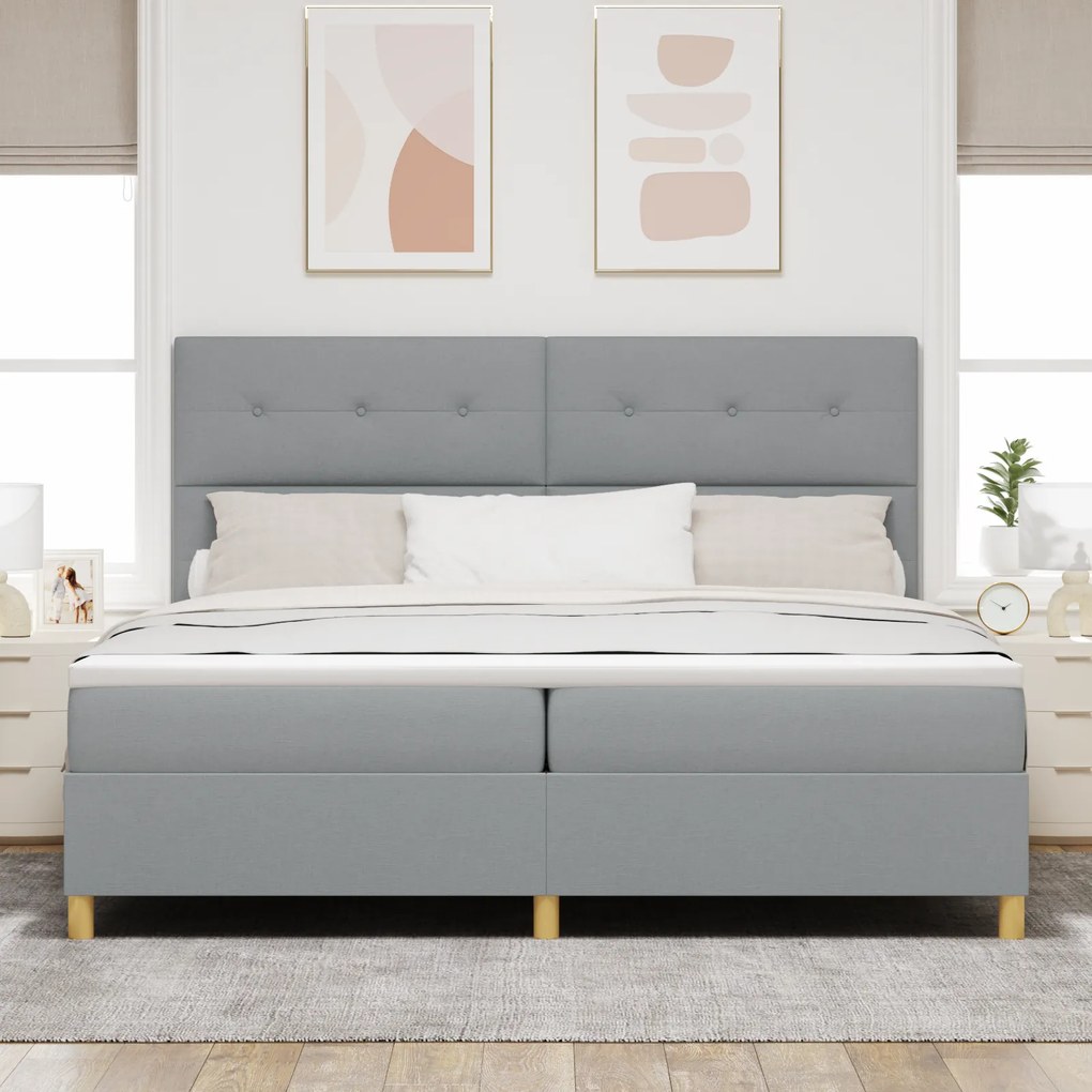 vidaXL Κρεβάτι Box Spring με Στρώμα & LED Φωτισμό Γκρι Ανοιχτό 200x200 εκ. Υλικό