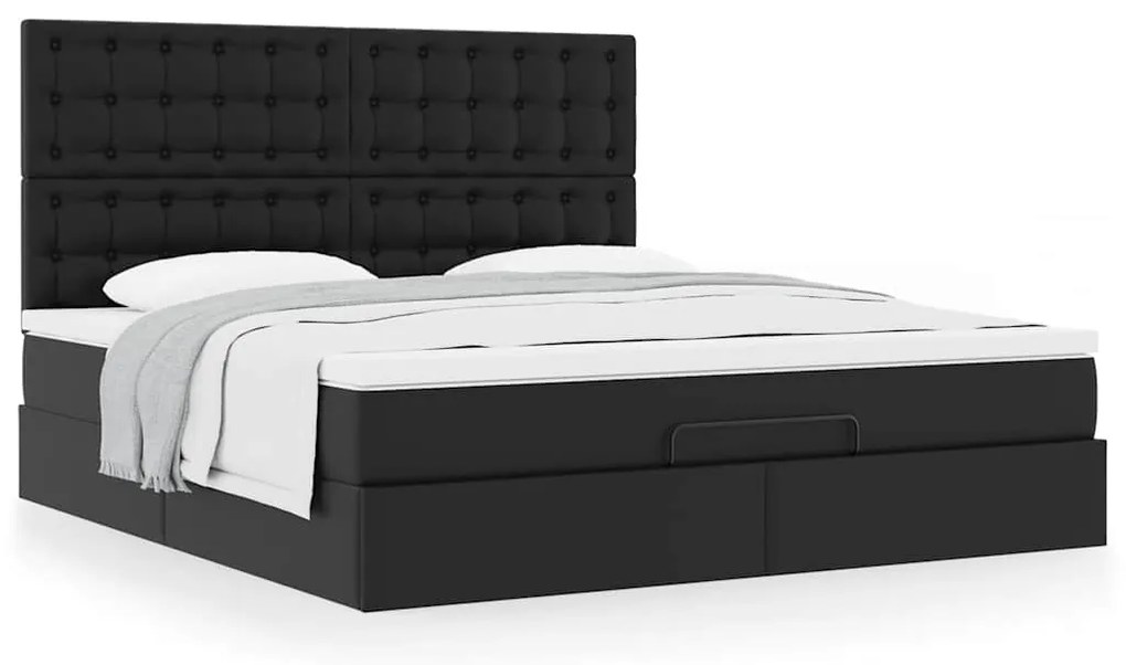 vidaXL Οθωμανικό κρεβάτι με στρώμα Μαύρο 180x200cm Faux Leather