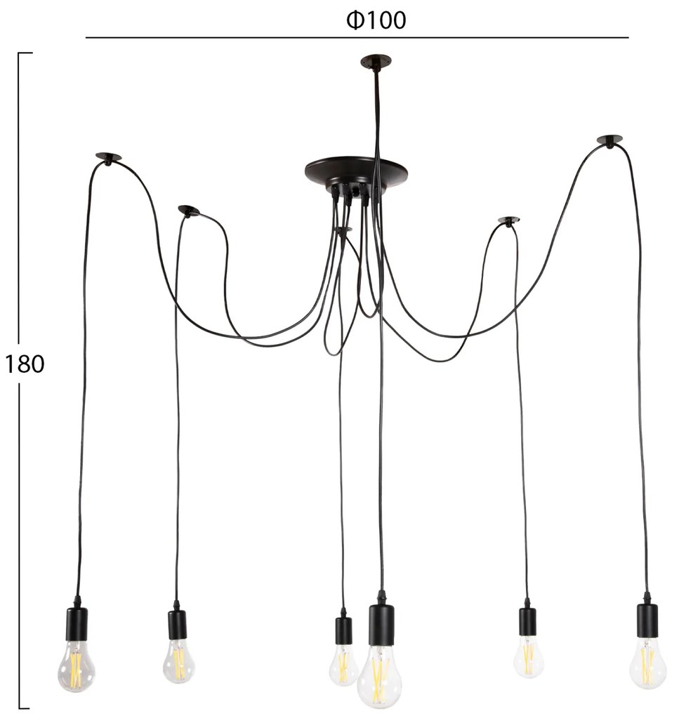 ΦΩΤΙΣΤΙΚΟ ΟΡΟΦΗΣ ΚΡΕΜΑΣΤΟ 6-ΦΩΤΟ HM4175 ΜΑΥΡΟ ΜΕΤΑΛΛΙΚΟ-ΜΑΥΡΑ ΚΑΛΩΔΙΑ Φ100x180Υ - HM4175
