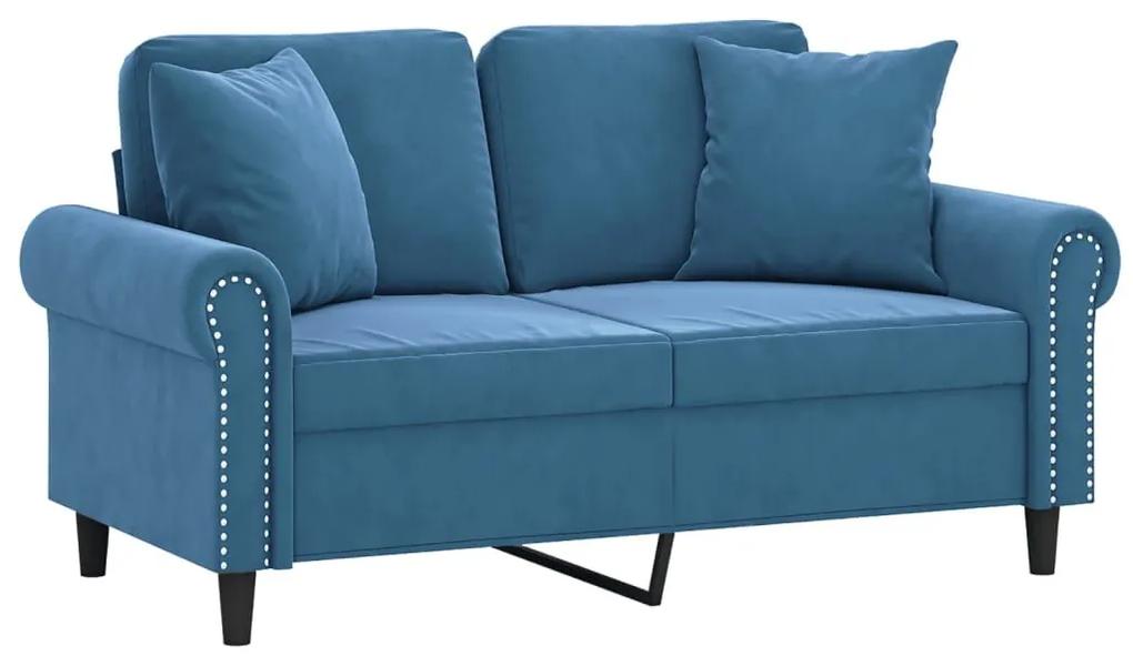 Καναπές Διθέσιος Μπλε 120 εκ. Βελούδινος με Διακ. Μαξιλάρια - Μπλε