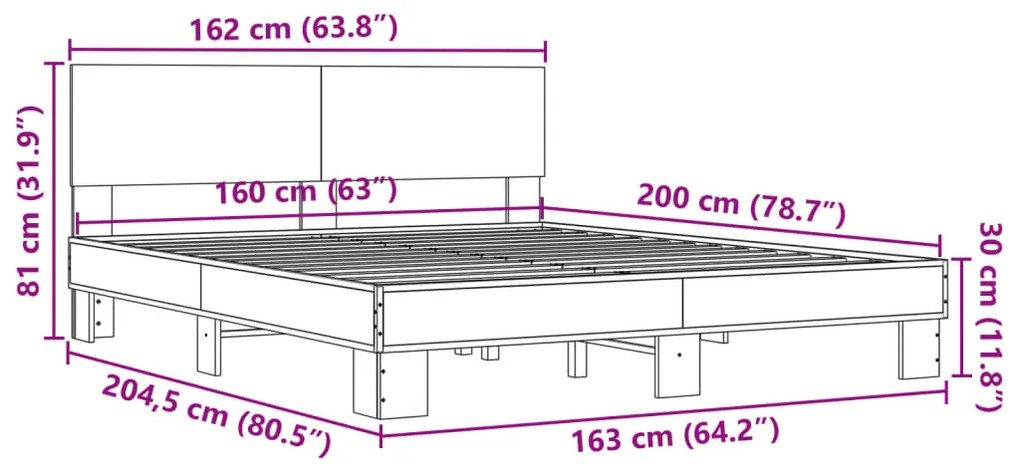 ΠΛΑΙΣΙΟ ΚΡΕΒΑΤΙΟΥ ΚΑΦΕ ΔΡΥΣ 160X200 ΕΚ. ΕΠΕΞ. ΞΥΛΟ &amp; ΜΕΤΑΛΛΟ 3280186