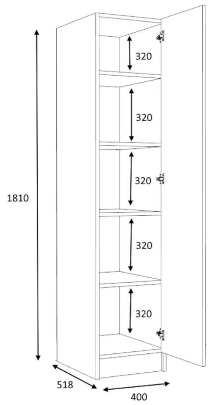 Ντουλάπα ρούχων Ricardo Megapap μονόφυλλη χρώμα λευκό 40x51,8x181εκ.