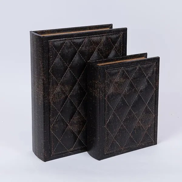 Διακοσμητικό Κουτί Βιβλίο Σετ 2τμχ Ξύλινο-Pu Μαύρο 30x22x7εκ.-23x17x5,5εκ. ESTHETI 752-17075