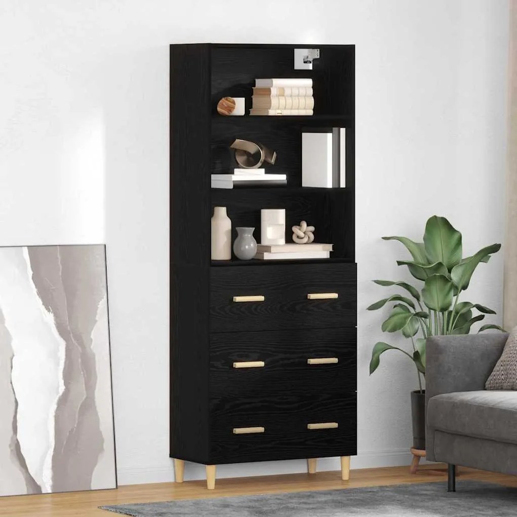 Highboard Μαύρη Οξυά 69,5 x 34 x 180 εκ. Επεξεργασμένο ξύλο
