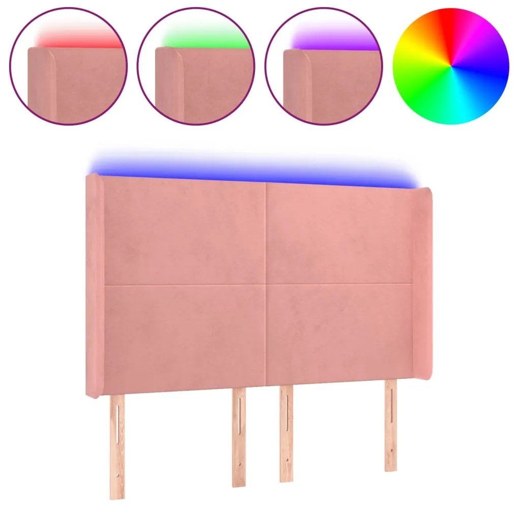 vidaXL Κεφαλάρι Κρεβατιού LED Ροζ 147x16x118/128 εκ. Βελούδινο