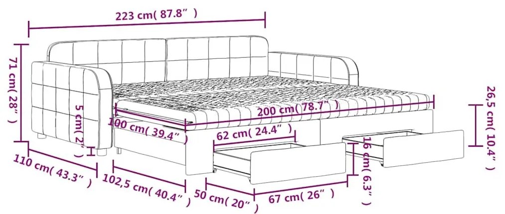 Καναπές Κρεβάτι Συρόμενος Μαύρο 100x200 εκ. Βελούδινος Συρτάρια - Μαύρο