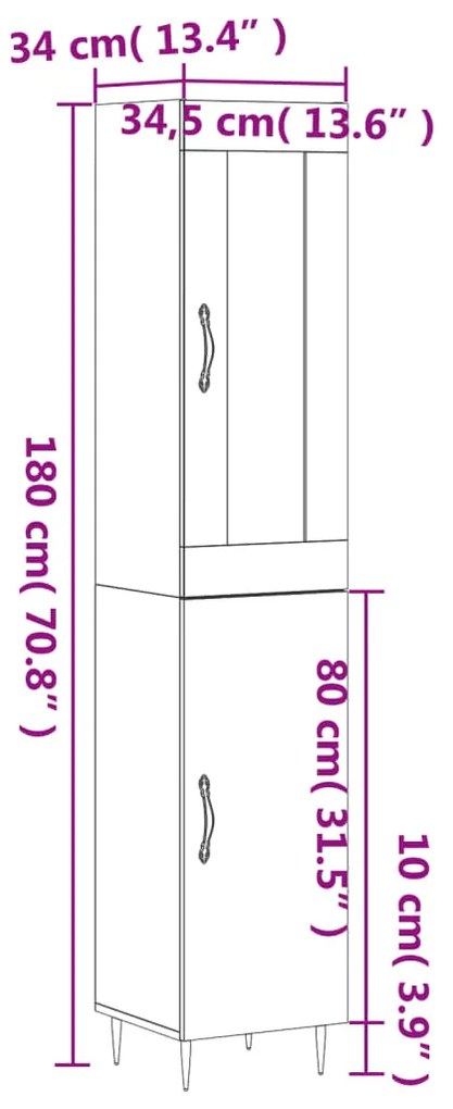 Ντουλάπι Καπνιστή δρυς 34,5x34x180 εκ. από Επεξεργασμένο Ξύλο - Καφέ