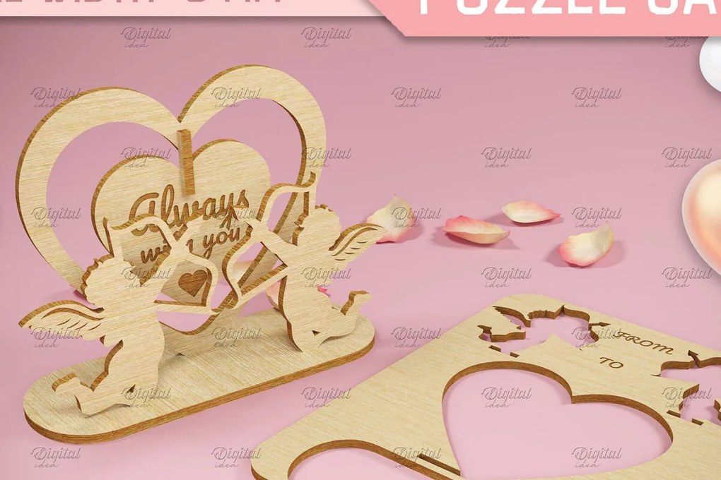 Σετ των 2 Intra απο ξύλο plywood 3mm-4mm πάχος 3D κάρτα παζλ του Αγίου Βαλεντίνου. Δίασταση 15x15 cm INTRAFABR-82899344