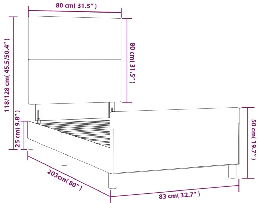 Σκελετός Κρεβατιού Χωρίς Στρώμα Μαύρο 80x200 εκ. Υφασμάτινο - Μαύρο