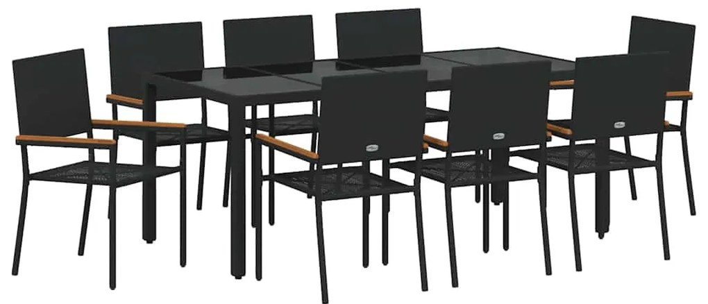 vidaXL Σέτ φαγητού για κήπο 9 pcs Μαύρο 190 x 90 x 75 cm