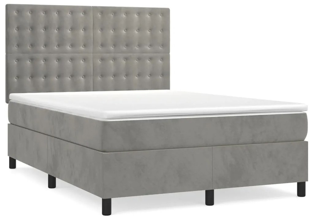 vidaXL Κρεβάτι Boxspring με Στρώμα Ανοιχτό Γκρι 140x200 εκ. Βελούδινο