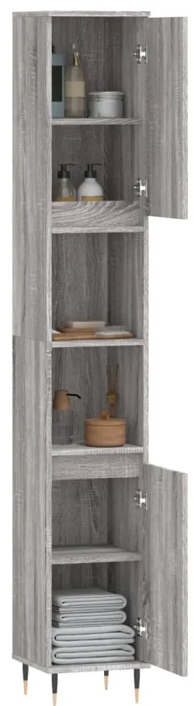 vidaXL Ντουλάπι Μπάνιου Γκρι Sonoma 30x30x190 εκ. Επεξεργασμένο Ξύλο