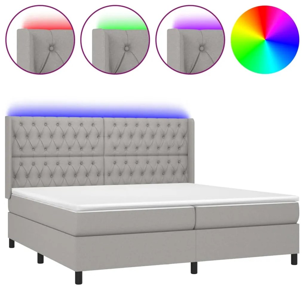 Κρεβάτι Boxspring με Στρώμα &amp; LED Αν.Γκρι 200x200εκ. Υφασμάτινο - Γκρι