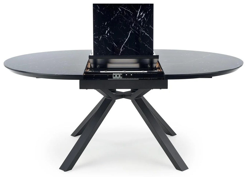 Τραπέζι Houston 1245, Μαύρο, Μαύρο μάρμαρο, 76cm, Επιμήκυνση, Επεξεργασμένο γυαλί, Ινοσανίδες μέσης πυκνότητας, Μέταλλο | Epipla1.gr