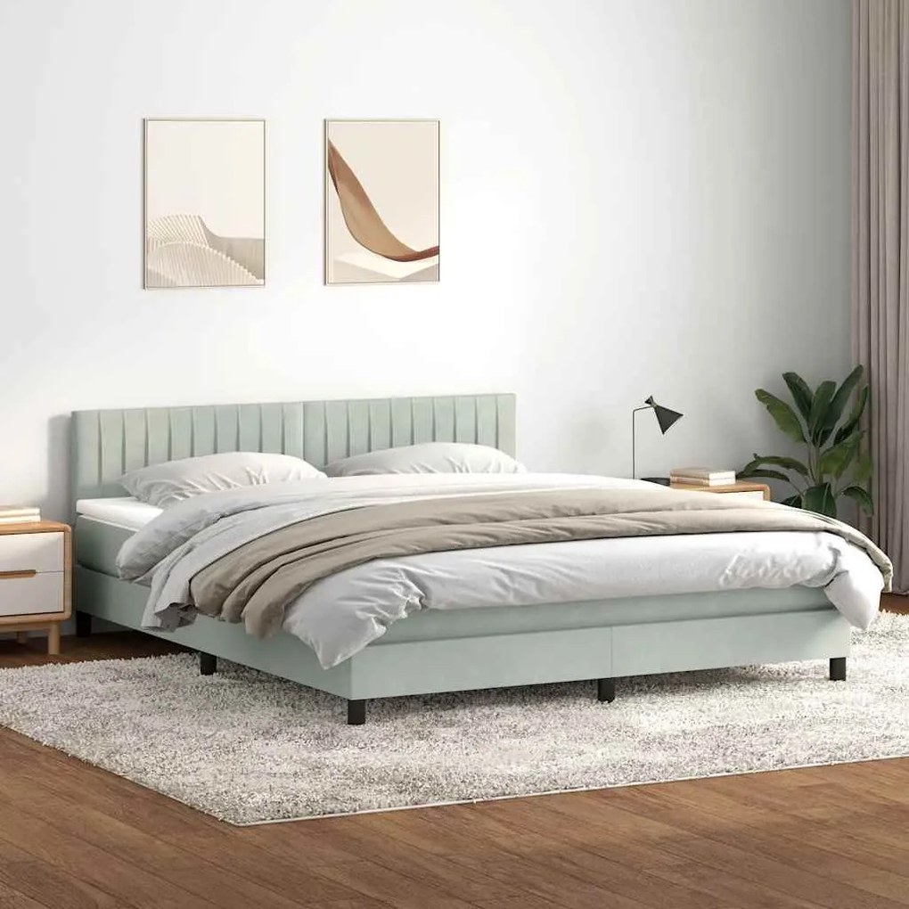 Κρεβάτι Boxspring με Στρώμα Ανοιχτό Γκρι 180x210 εκ. Βελούδινο - Γκρι