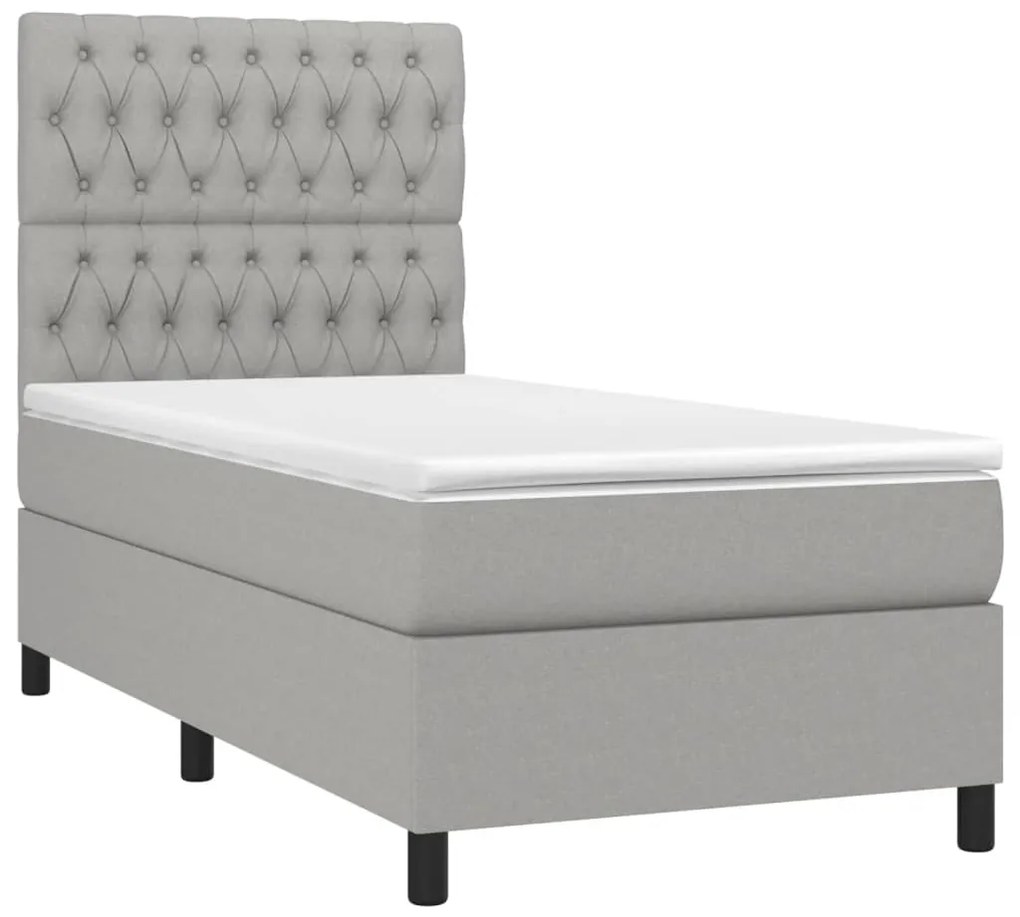 vidaXL Κρεβάτι Boxspring με Στρώμα & LED Αν.Γκρι 90x190 εκ. Υφασμάτινο