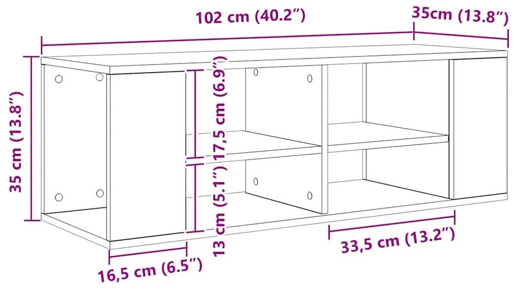 vidaXL Τοίχου Ντουλάπι Τηλεόρασης Μαύρη δρυς 102 x 35 x 35 cm