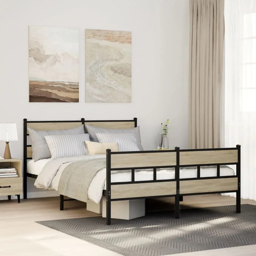 vidaXL Σκελετός Κρεβ. Χωρίς Στρώμα Sonoma Δρυς 150x200 εκ. Μεταλλικό