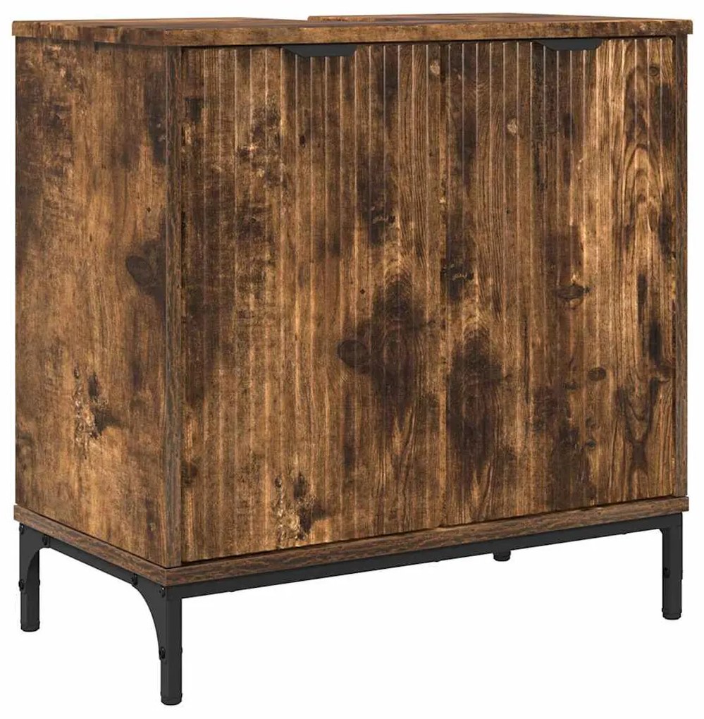 vidaXL Ντουλάπα Νιπτήρα Mπάνιου Καπνιστό Δρύς 60,5 x 33,5 x 61 εκ