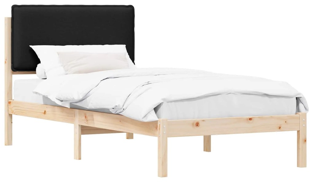 vidaXL Σκελετός Κρεβατιού με Επενδεδυμένο Κεφαλάρι Μαύρο 75 x 190 cm