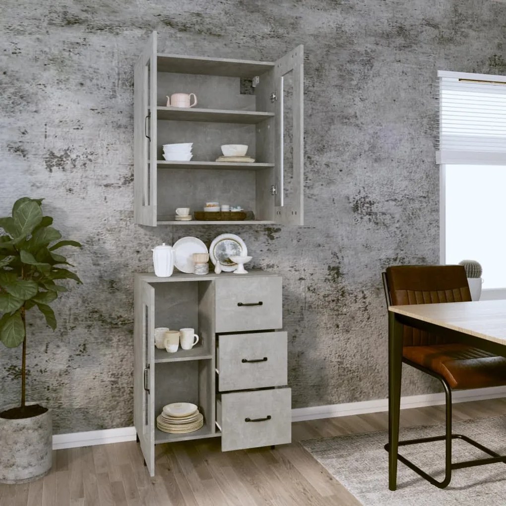 vidaXL Ντουλάπι Γκρι Σκυροδέματος 69,5x34x180 εκ. Επεξεργασμένο Ξύλο