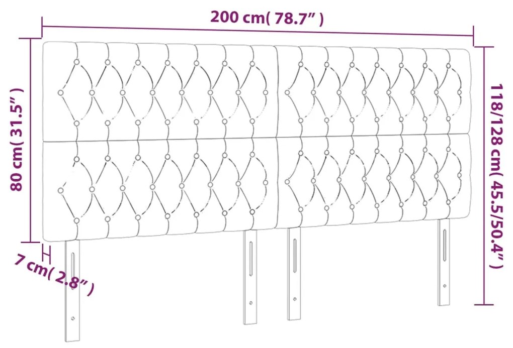 vidaXL Κεφαλάρι Κρεβατιού LED Μαύρο 200x7x118/128 εκ. Υφασμάτινο