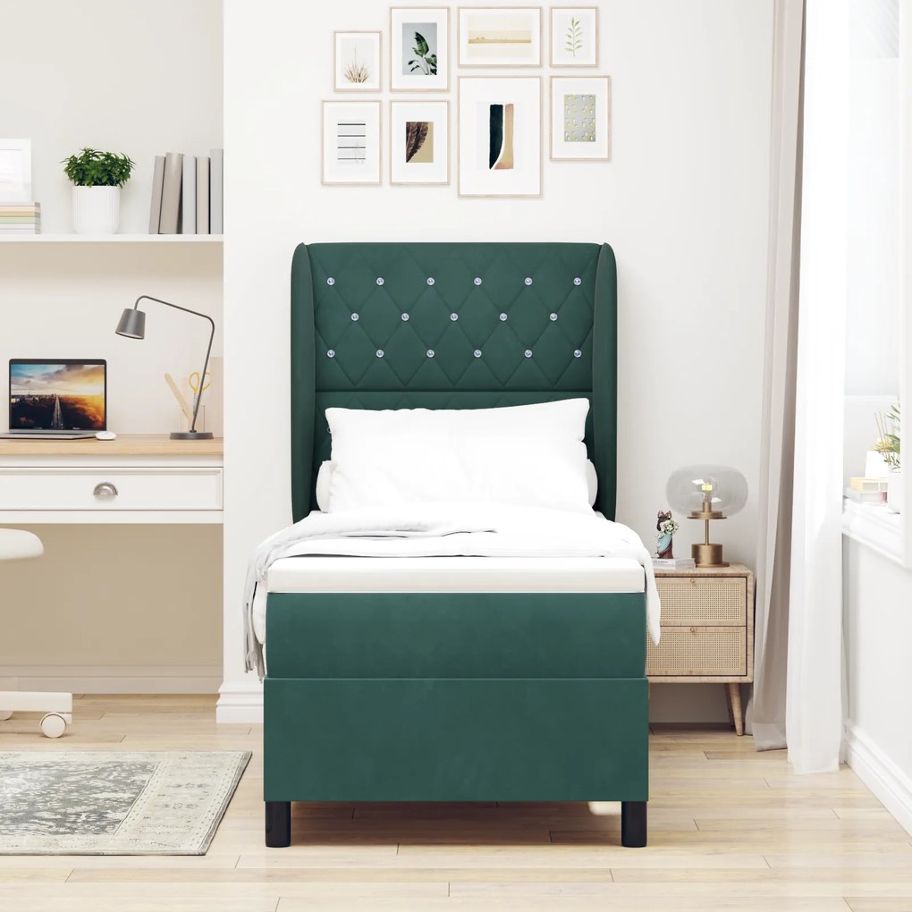 vidaXL κρεβάτι Box Spring με στρώμα σε σκούρο πράσινο 80x200 εκ. βελούδο