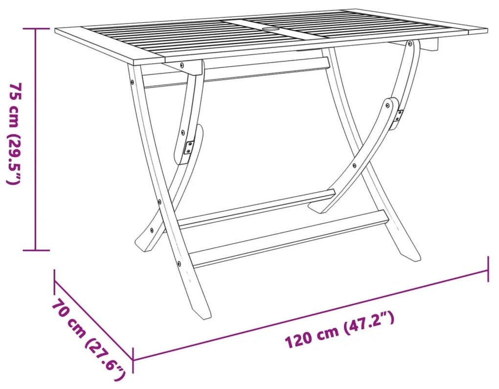 vidaXL Τραπέζι Κήπου Πτυσσόμενο 120x70x75 εκ. Μασίφ Ξύλο Ευκαλύπτου