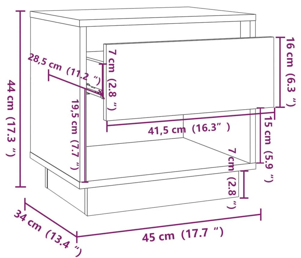 Κομοδίνο Καπνιστή βελανιδιά 45x34x44 εκ. από Επεξεργασμένο Ξύλο - Καφέ