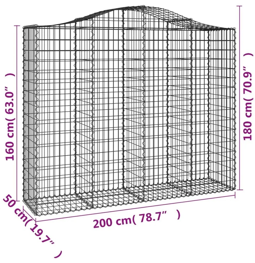 Συρματοκιβώτια Τοξωτά 2 τεμ. 200x50x160/180 εκ. Γαλβαν. Ατσάλι - Ασήμι