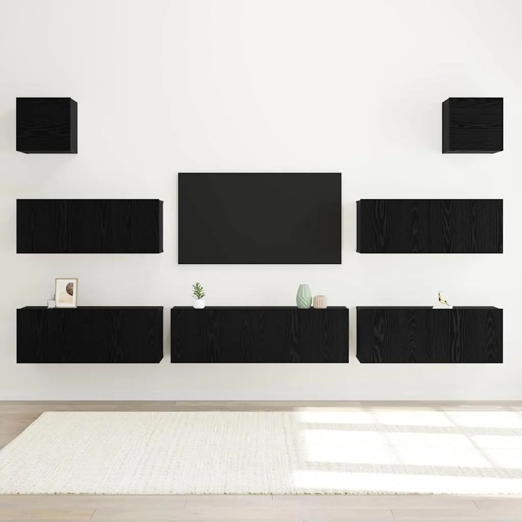 vidaXL Σετ Ντουλάπας Τηλεόρασης 7 pcs Μαύρη δρυς 100 x 30 x 30 cm