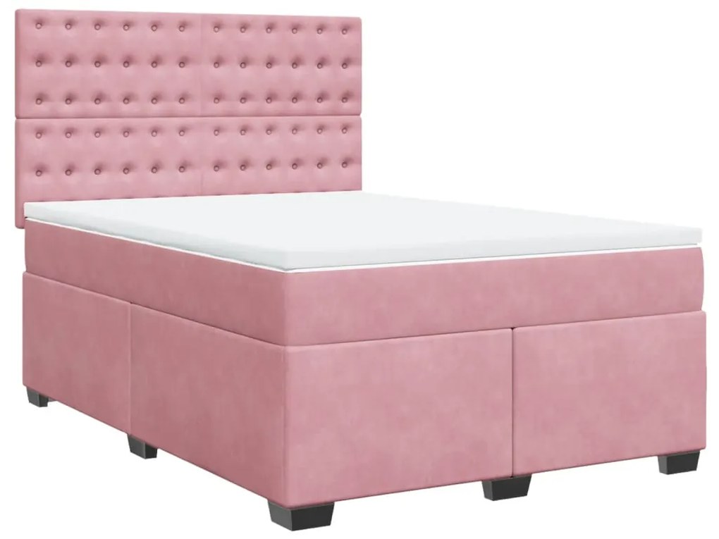 vidaXL Κρεβάτι Boxspring με Στρώμα Ροζ 140x190 εκ. Βελούδινο