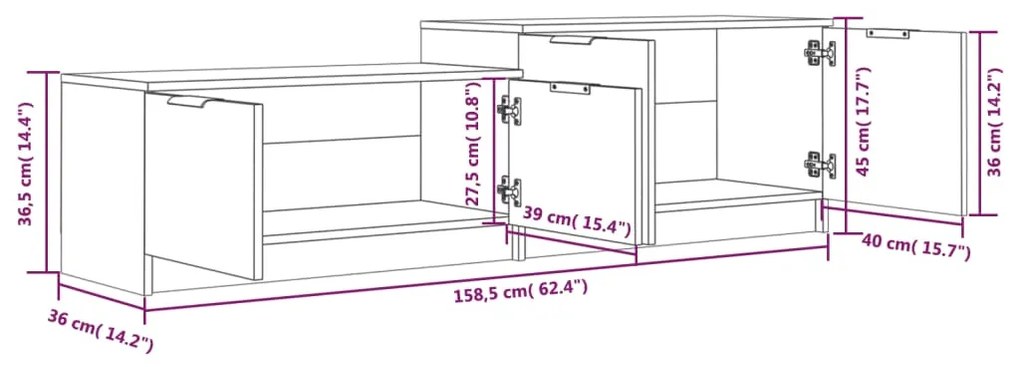 Έπιπλο Τηλεόρασης Λευκό 158,5x36x45 εκ. Επεξεργασμένο Ξύλο - Λευκό