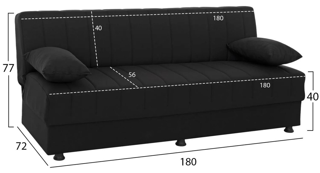 ΚΑΝΑΠΕΣ ΚΡΕΒΑΤΙ ANDRI ΤΡΙΘΕΣΙΟΣ ΜΑΥΡΟΣ  180x72x77 εκ.