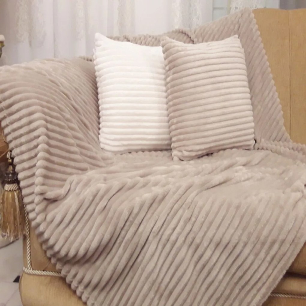 Ριχτάρι Τετραθέσιου Καναπέ 180x320 Velour - Natural Home - VELVET STRIPE - Μπεζ